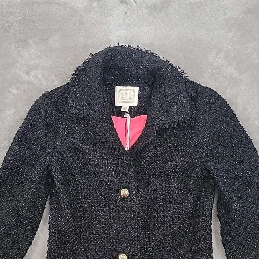 Sail To Sable Womens Coat Size XXS Sequin Tweed Black Jacket NEW Fringe Lined - Picture 3 of 16